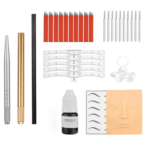 MAYCREATE® Microblading Eyebrow Pen Needle Microblading Eyebrow Pen Kit with Finger Gloves, Black Tattoo Ink for Practicing, Eyebrow Practise Skin Tool for New Beginners MAYCREATE® Microblading Eyebrow Pen Needle Microblading Eyebrow Pen Kit with Finger Gloves, Black Tattoo Ink for Practicing, Eyebrow Practise Skin Tool for New Beginners